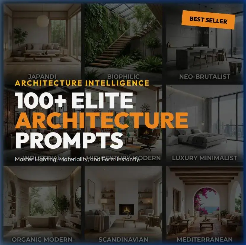 100+ Elite Architecture AI Prompts | Gemini, Midjourney Optimized (Digital Download)